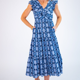 Lizzie Twist Midi Dress - Navy Shibori