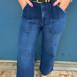 Cargo Pocket Wide Leg Jean - Dark Denim