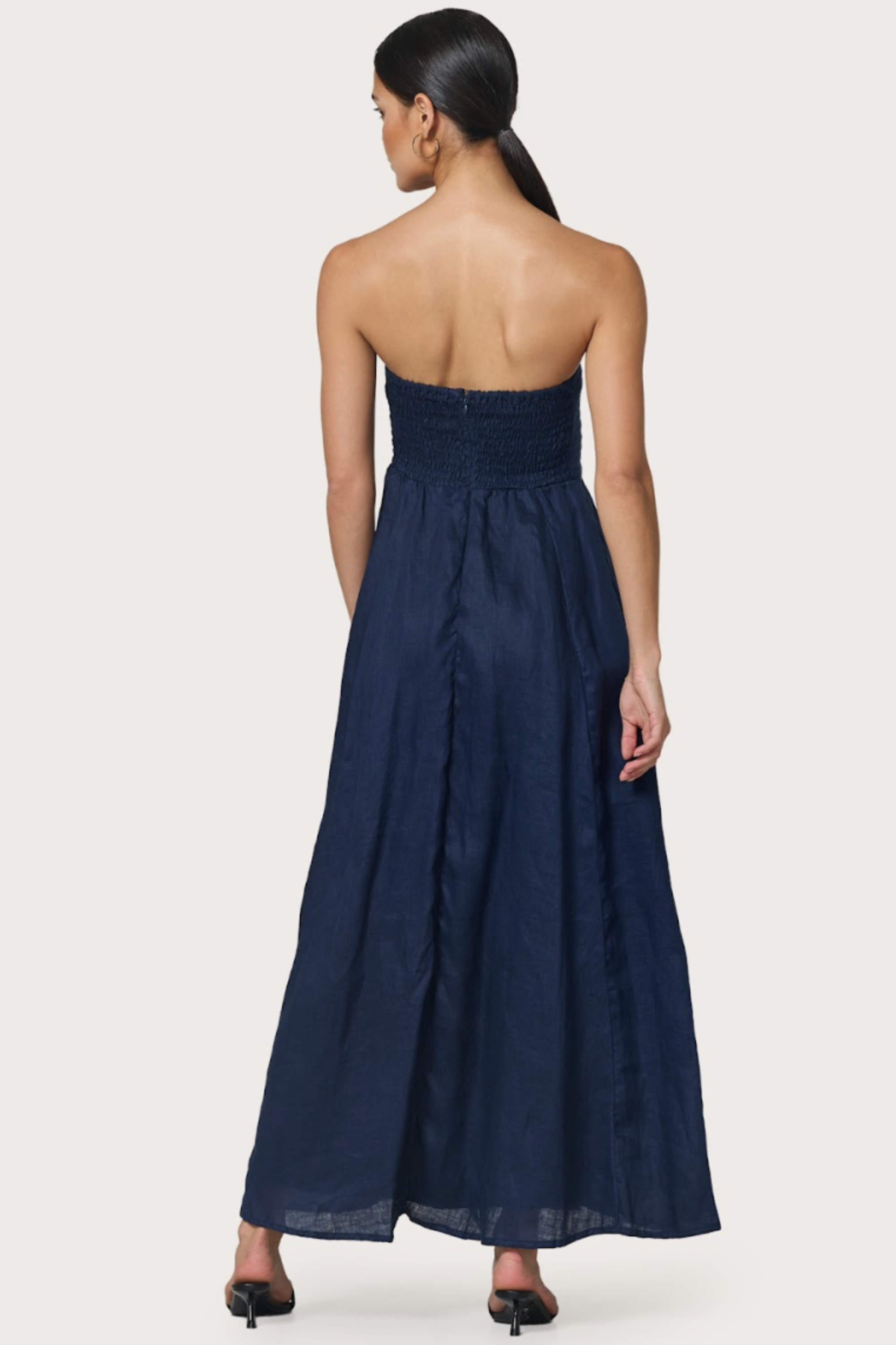 Talia Pintuck Linen Maxi Dress - Navy