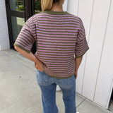 Stevie Stripe Short Sleeve Cardigan - Moss/Orchid
