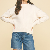 Anna Raw Edge Crew Sweater - Cream