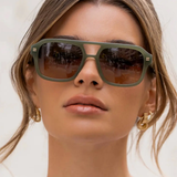 Sydney Aviator Sunglasses - Milky Olive Green/Sunset Gradient Lens