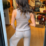 Kathy Crop Knit Flare Cozy Pant - Mocha