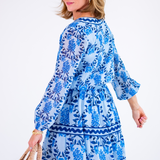 Kat Long Sleeve Mini Dress - Blue Blossom