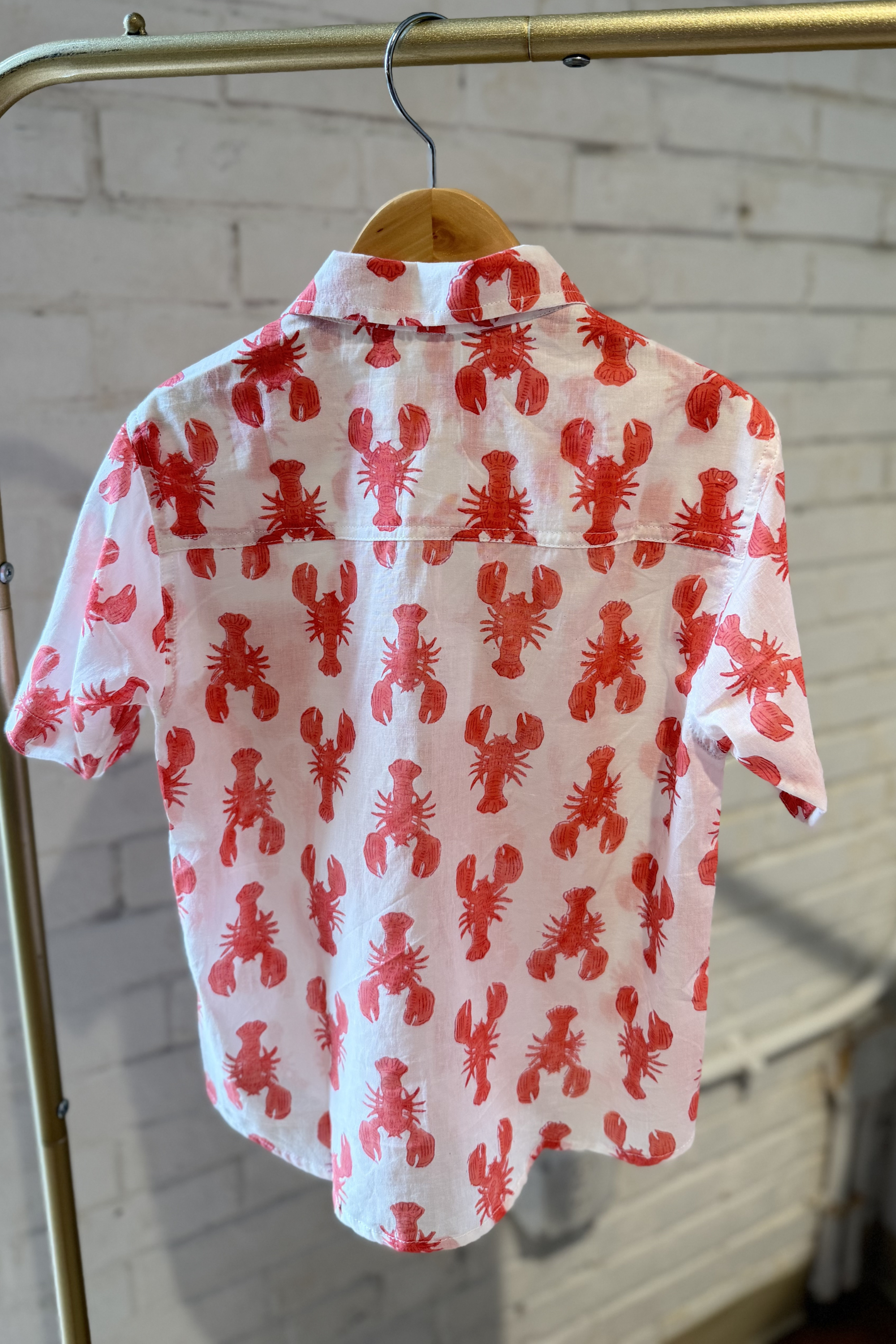 WeeLil Wells Buttondown Shirt - Lobsters Coral