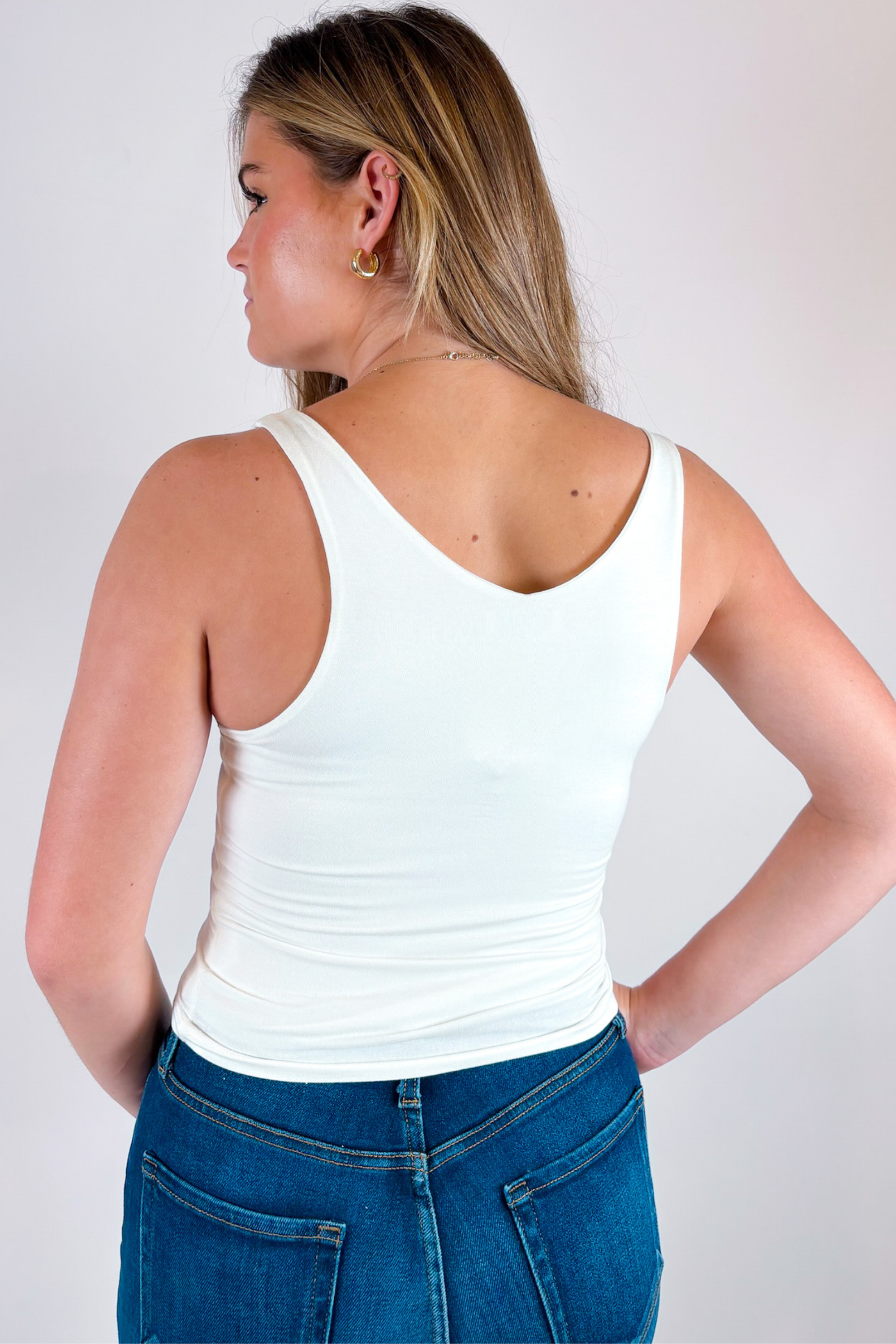 Mia Seamless Vneck Tank - Off White