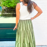 Britt Fall Smocked Midi Skirt - Thick Stripe Olive