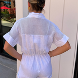 Lia Linen Mesh Back Romper - White