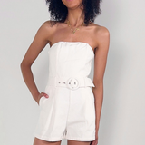 Emma Denim Strapless Romper - White