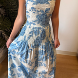 Anna Drop Waist Maxi Dress - White/Blue