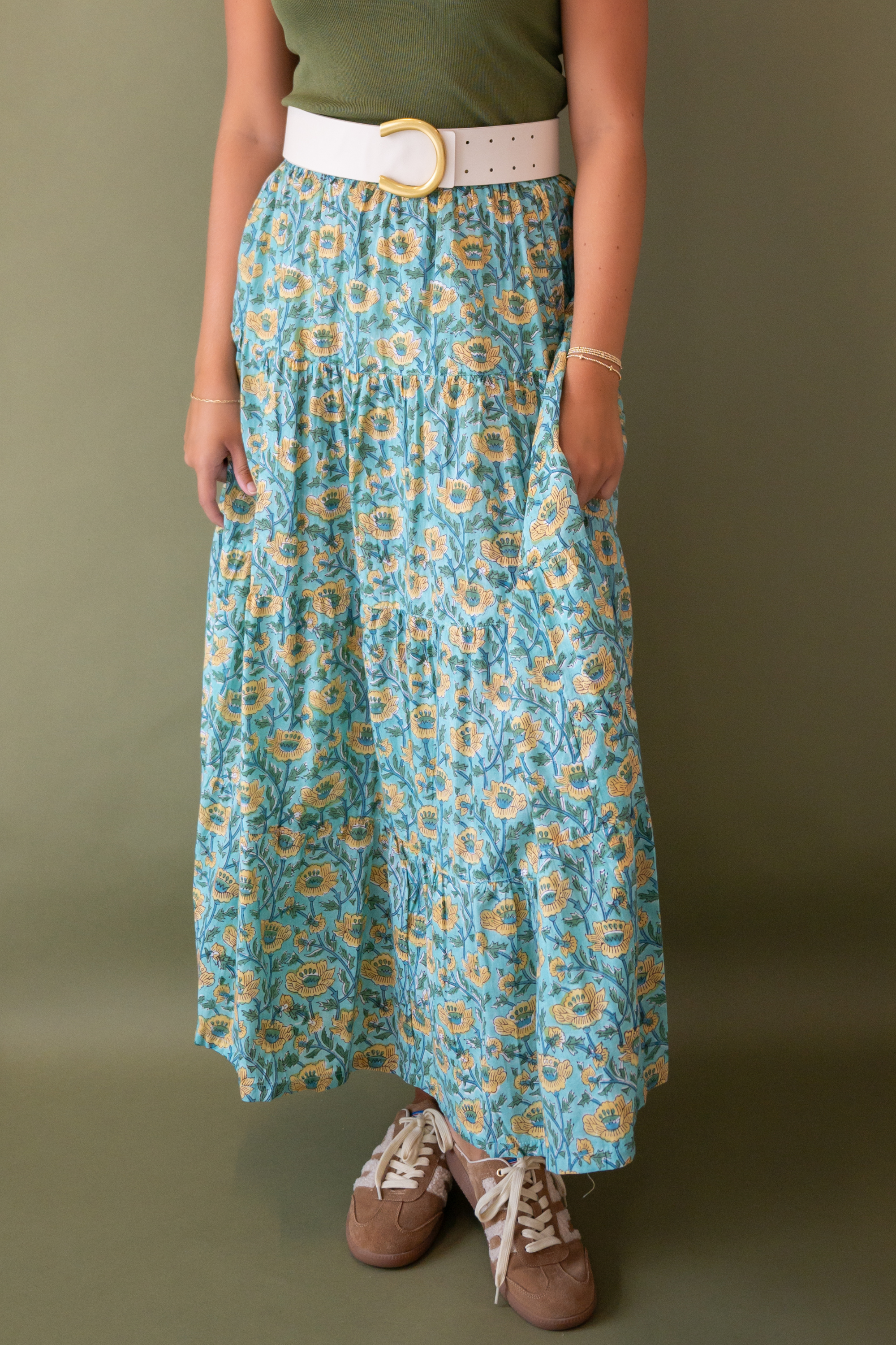 Jane Elastic Waist Maxi Skirt - Wildflower Teal Butter