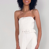 Emma Denim Strapless Romper - White