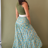 Jane Elastic Waist Maxi Skirt - Wildflower Teal Butter