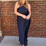 Peggy Halter Midi Dress - Navy
