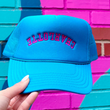 Upside Down Charlotte Trucker Hat - Pink on Teal