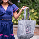 Jenna Reversible Tote Bag - Navy Pink Blossom