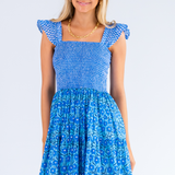 Charlie Mini Dress - Mini Hibiscus Bright Blue