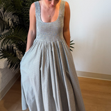 Yana Gingham Maxi Dress - Cream/Black