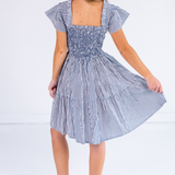 Abby Sweetheart Mini Dress - Mini Stripe Navy