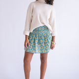 Sandy Smocked Mini Skirt - Wildflower Teal Butter