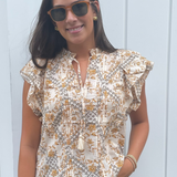 Izzy Flutter Sleeve Top - Natural Multi