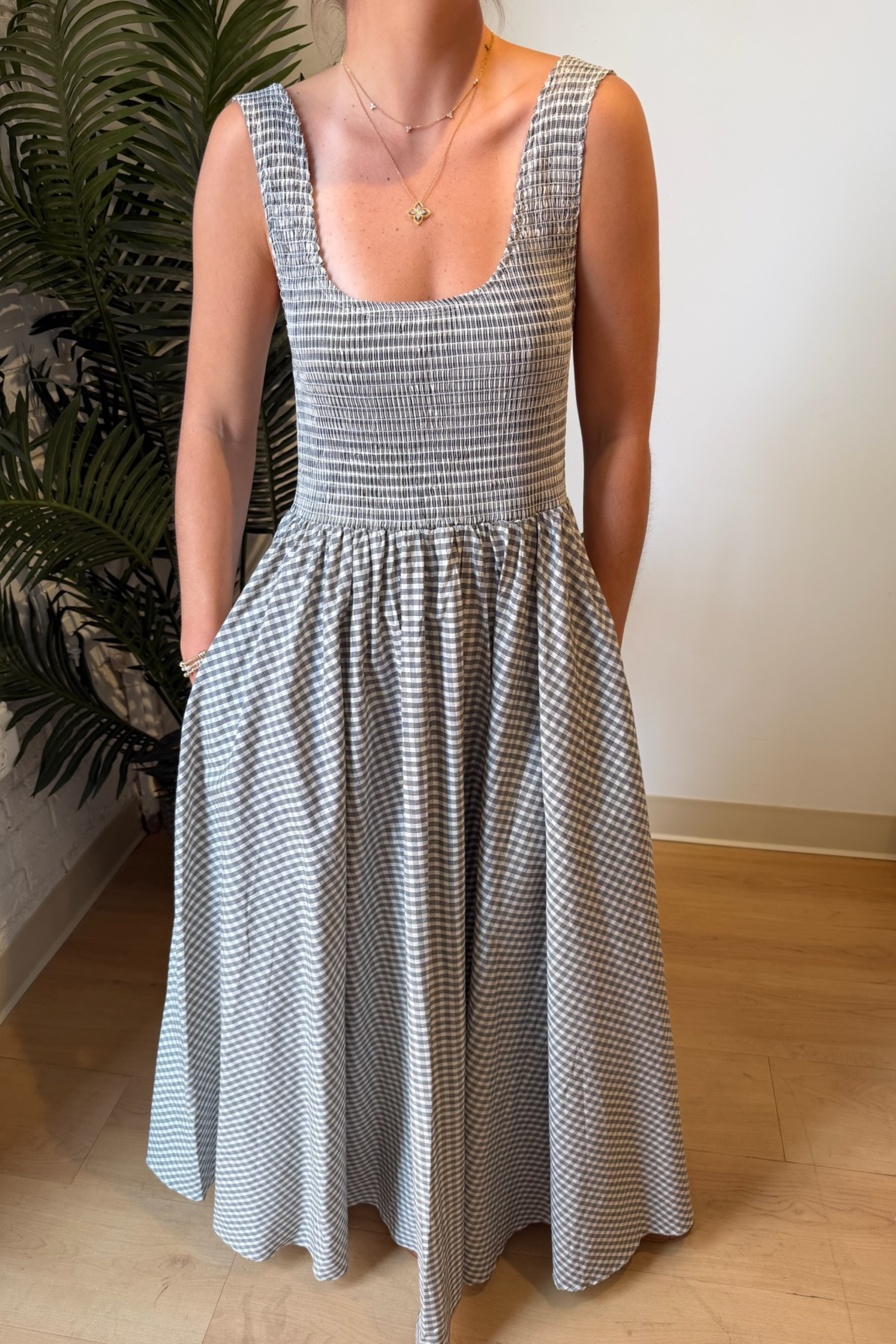 Yana Gingham Maxi Dress - Cream/Black