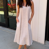 Pinstripe Linen Maxi Dress - Beige