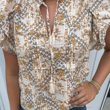 Izzy Flutter Sleeve Top - Natural Multi