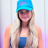 Out of Office Trucker Hat - Pink on Teal