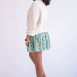 Sandy Smocked Mini Skirt - Wildflower Teal Butter