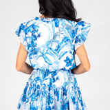 Monet Ruffle Sleeve Mini Dress - Blue Jungle