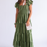 Lil Fall Smocked Maxi Dress - Thick Stripe Olive