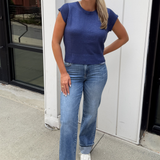 Carli Cap Sleeve Knit Top - Denim Blue