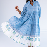 Esther 3/4 Sleeve Maxi Dress - Palm Tile Blue
