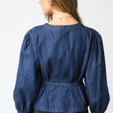 Brielle Denim Button Down Tie Top - Denim