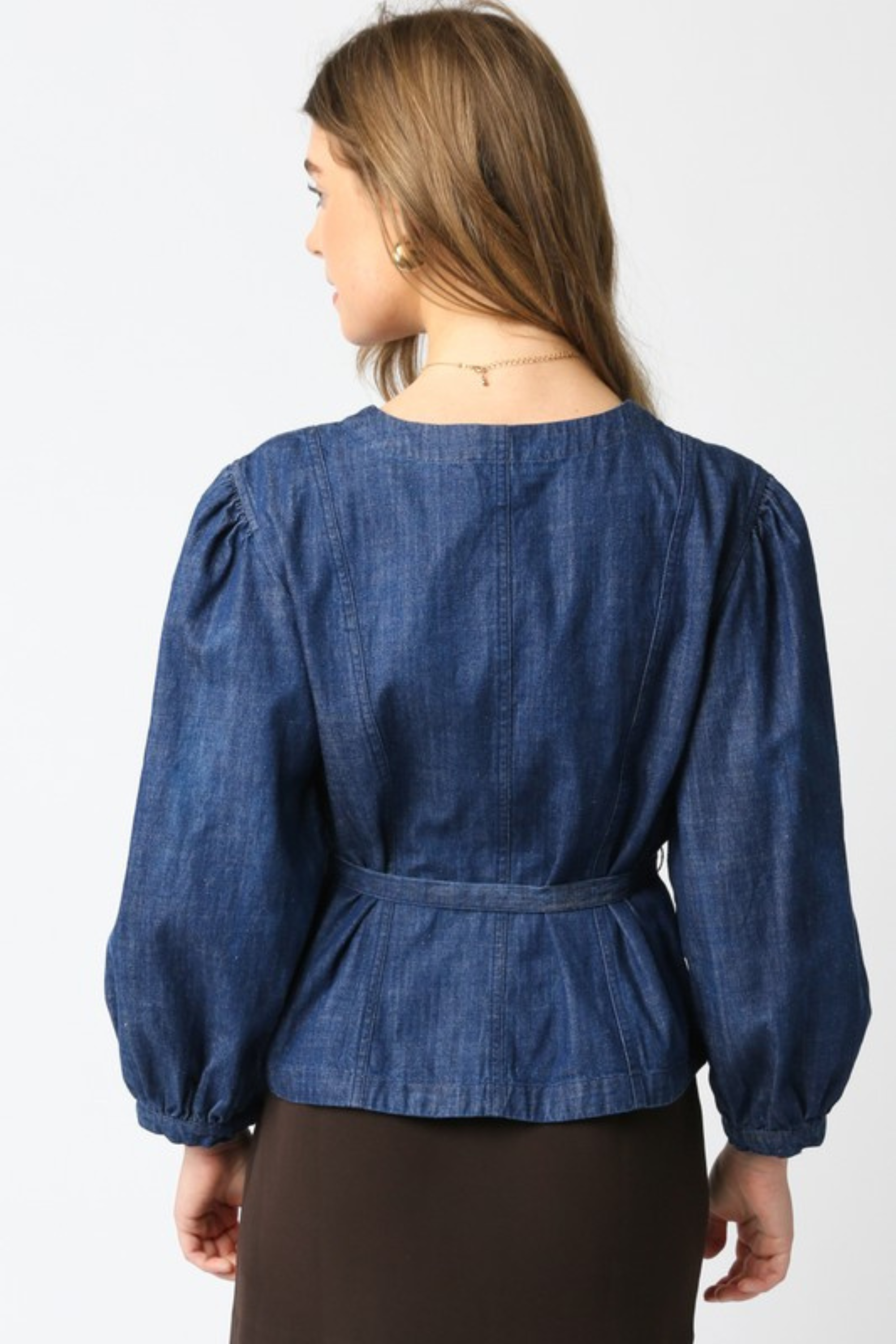 Brielle Denim Button Down Tie Top - Denim
