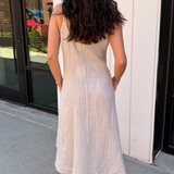 Pinstripe Linen Maxi Dress - Beige