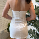 Kaki Linen Strapless Mini Dress - White