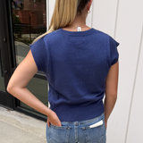 Carli Cap Sleeve Knit Top - Denim Blue