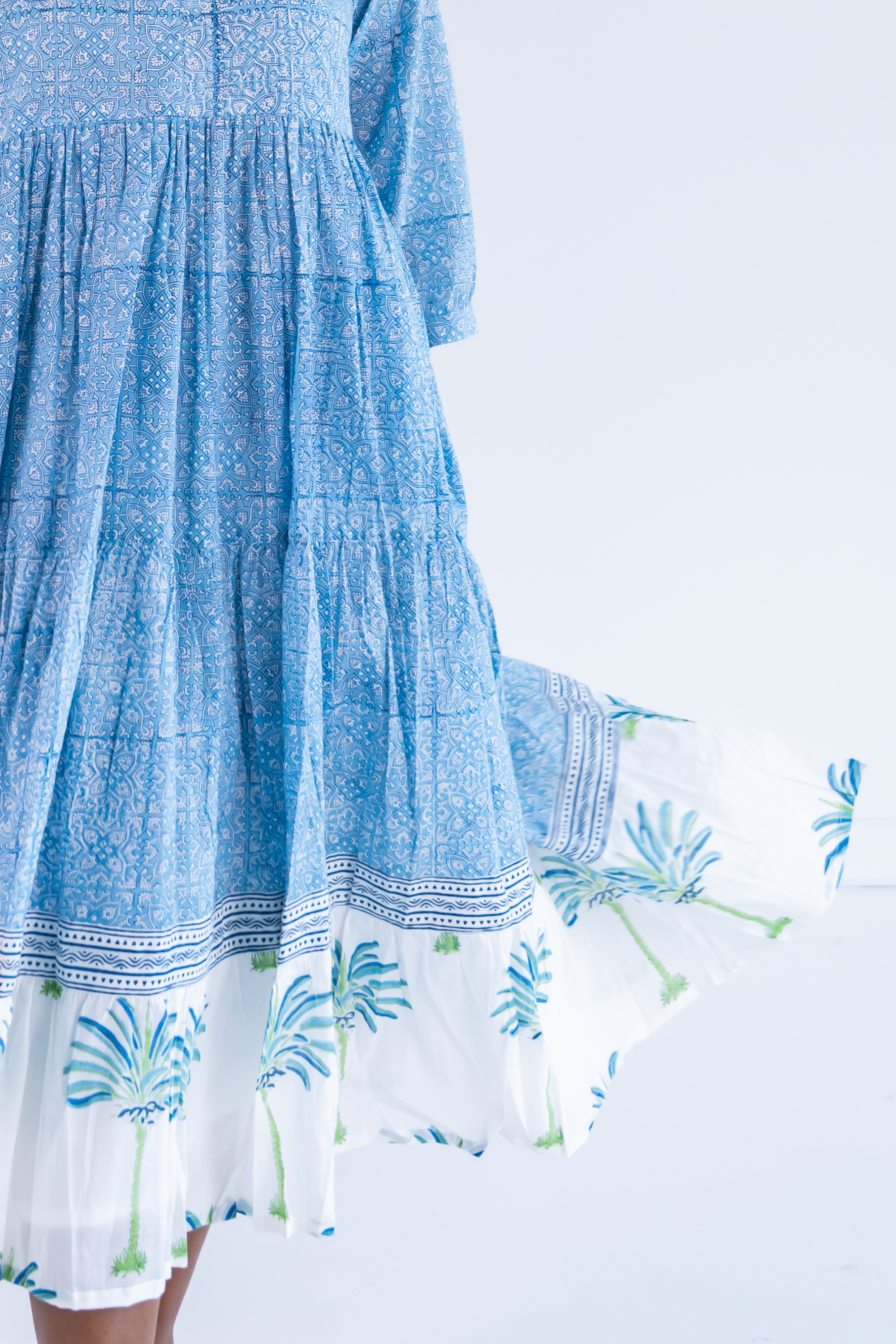 Esther 3/4 Sleeve Maxi Dress - Palm Tile Blue
