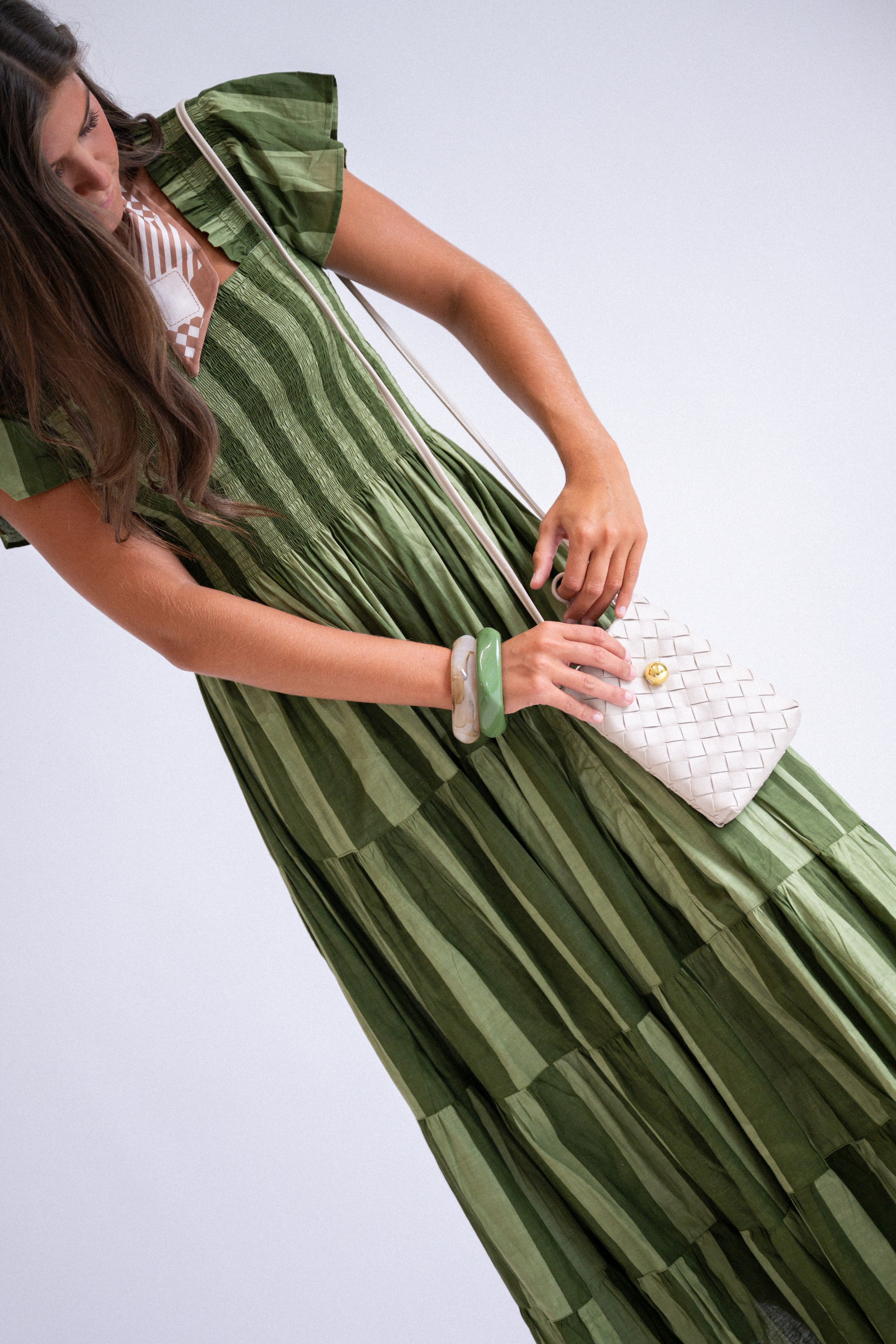Lil Fall Smocked Maxi Dress - Thick Stripe Olive