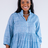 Esther 3/4 Sleeve Maxi Dress - Palm Tile Blue