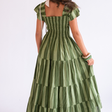 Lil Fall Smocked Maxi Dress - Thick Stripe Olive