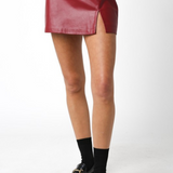 Game Day Faux Leather Skirt - Scarlet
