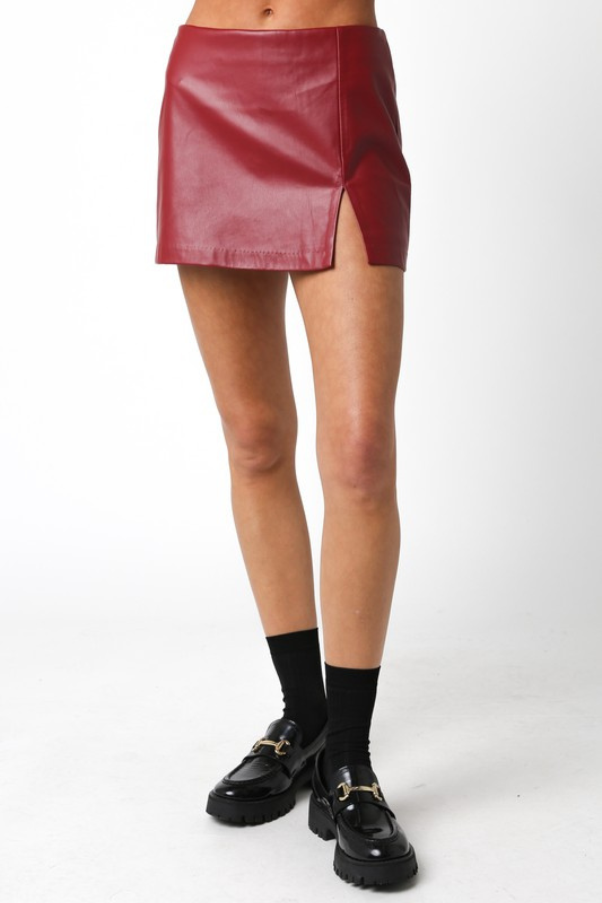 Game Day Faux Leather Skirt - Scarlet