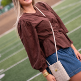 Yana Eyelet Long Sleeve Top - Brown