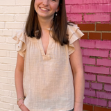 Meg Linen Ruffle Top - New Khaki