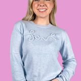 Lindsey Rope Braided Love Crewneck - Frost Blue