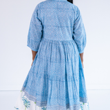Esther 3/4 Sleeve Maxi Dress - Palm Tile Blue