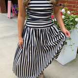 Georgie Stripe Gathered Maxi Dress - Navy Stripe
